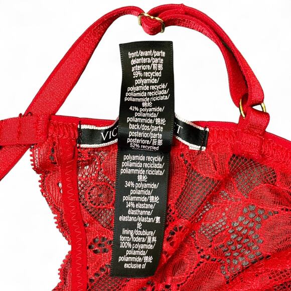 Victoria's Secret Red Lace Teddy Lingerie Size Medium Crotchless Sheer Coquette - Picture 12 of 12